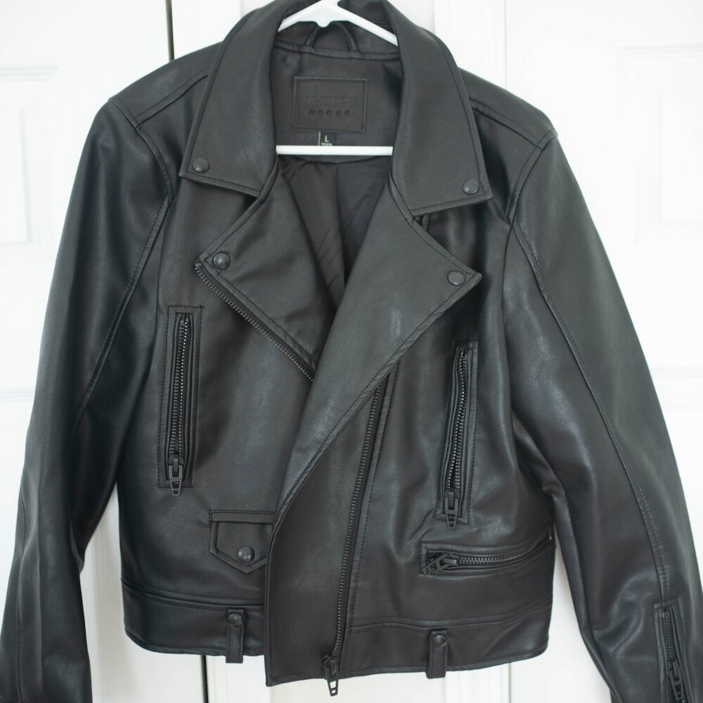 BlankNYC Faux Leather Black Women's Moto Jacket, Large